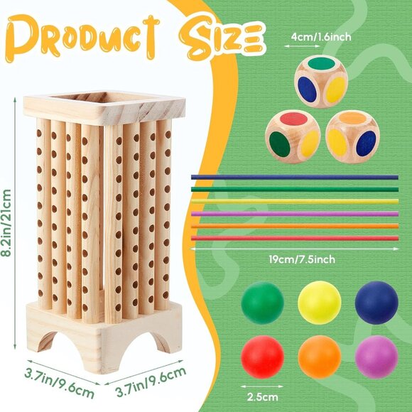 Montessori Game with Colorful Wooden Sticks Tower Dice Ball Wooden Board Games - Picture 4 of 11